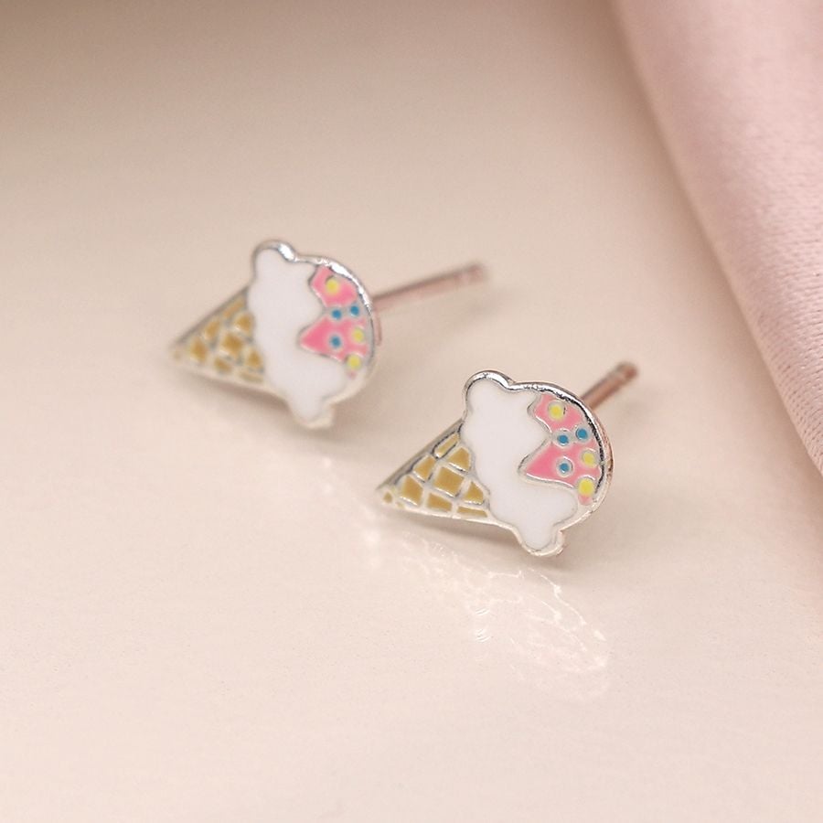 Sterling silver enamel ice cream earrings