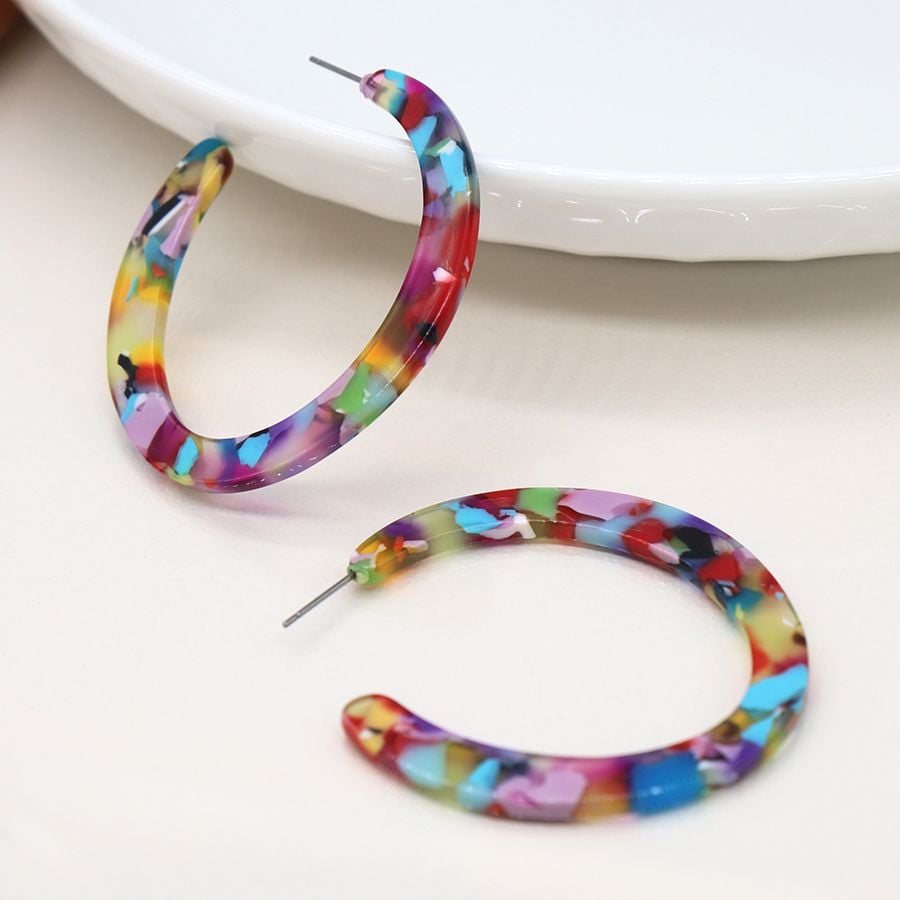 Multicolour terrazzo acrylic flat hoop earrings