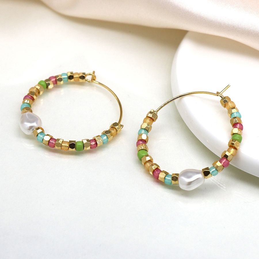 Faux gold and pastel hoops with pearls