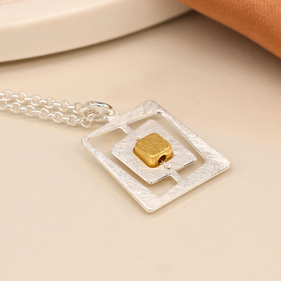 Faux gold and silver plated irregular nested square necklace