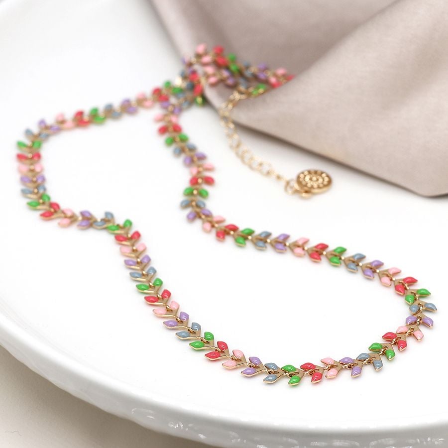 Golden and pastel epoxy droplets necklace