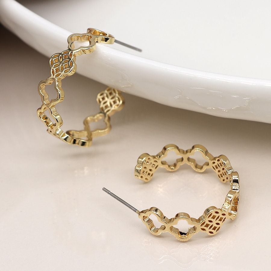 Golden multi quatrefoil hoop earrings