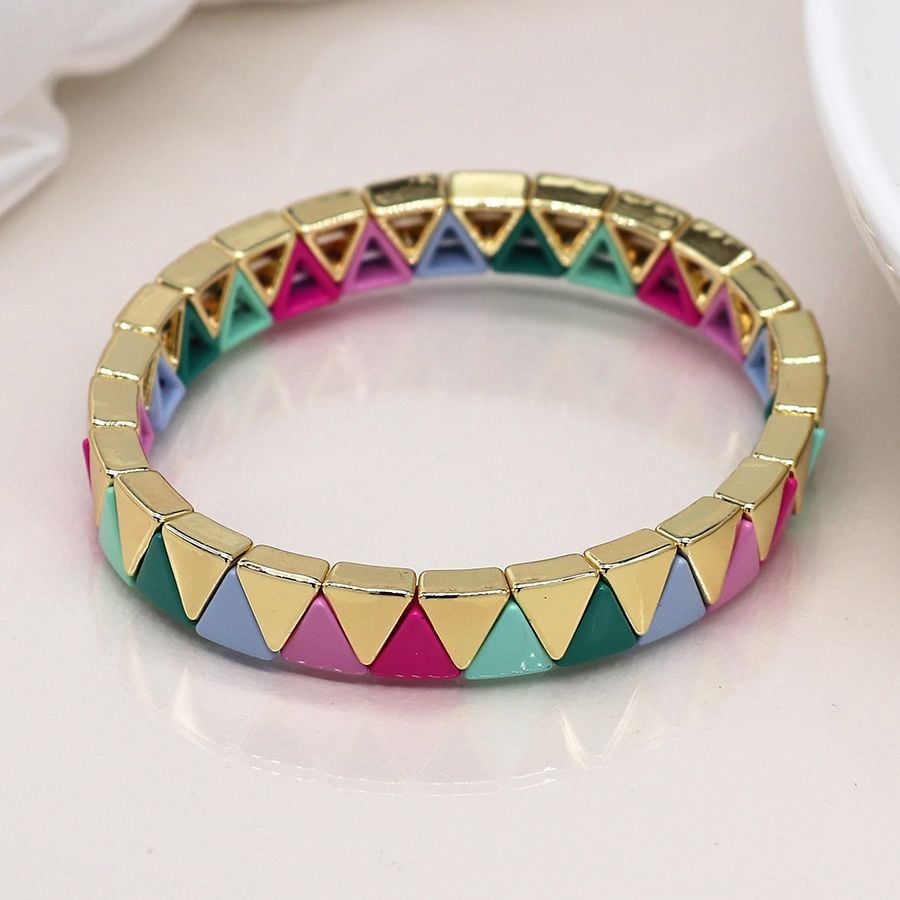 Golden and mixed geo triangle stretch bracelet