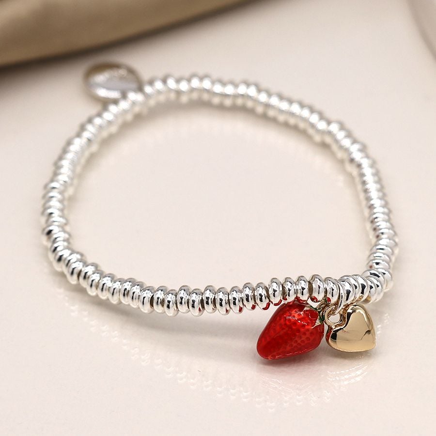 Silver plated bracelet with strawberry and gold heart