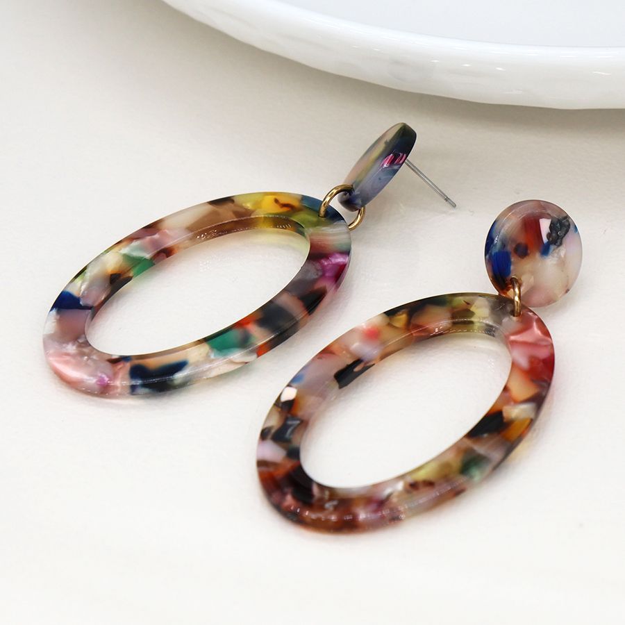 Multicolour terrazzo acrylic oval and disc earrings