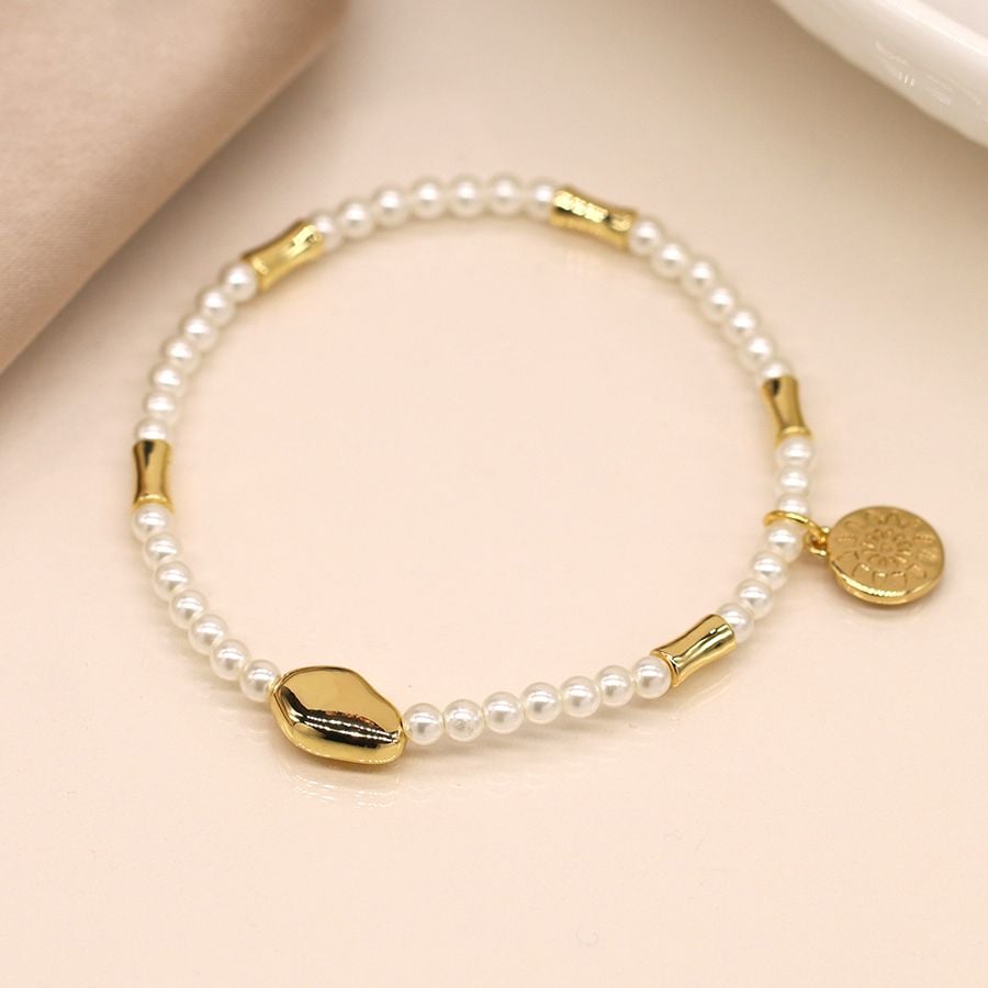 Ivory seed pearl and gold bead bracelet