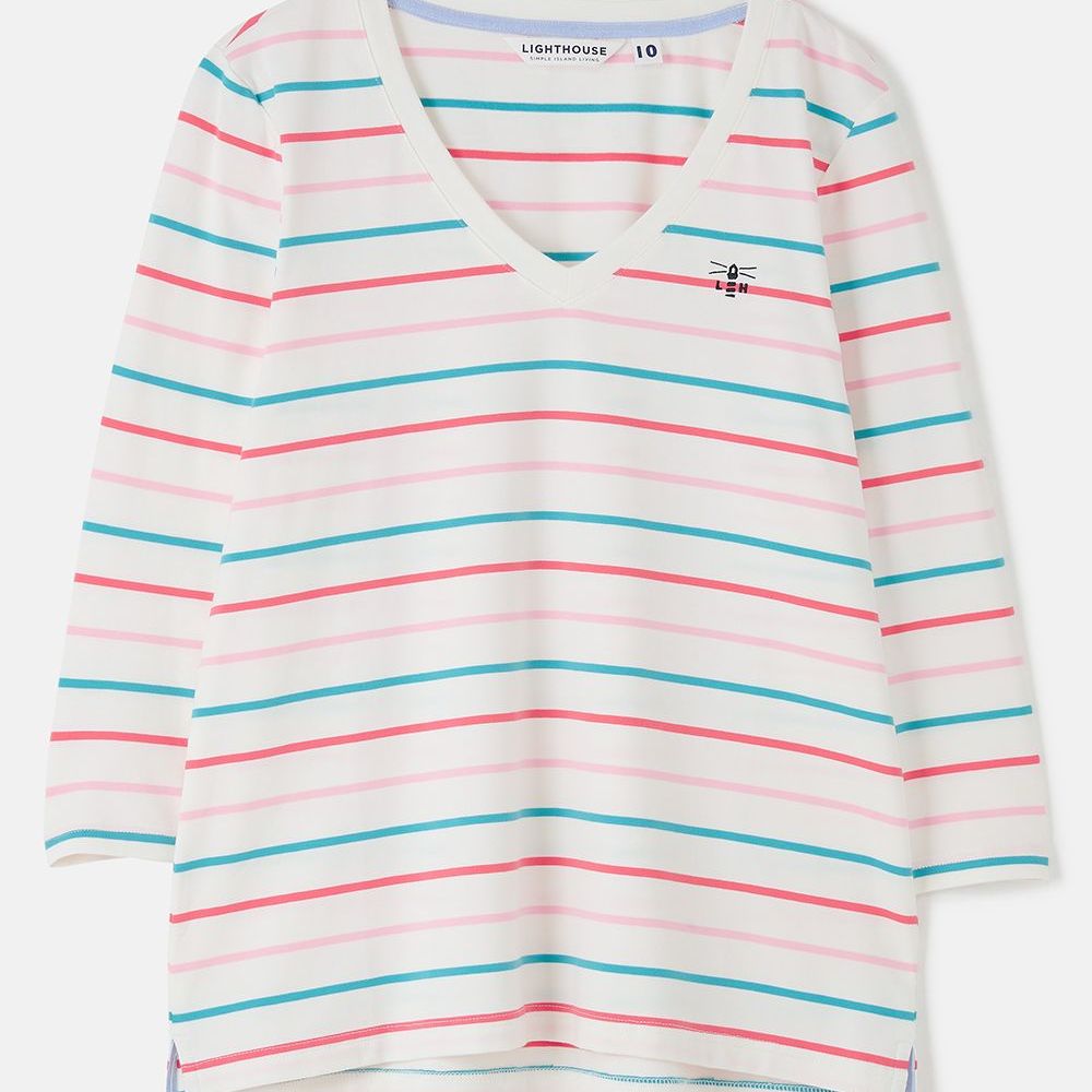 Ariana Top - Coral Teal Stripe- Size 8, 10, 12, 14, 16, 18, 20