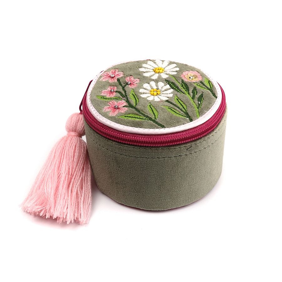 Smoky sage velvet floral embellished trinket box