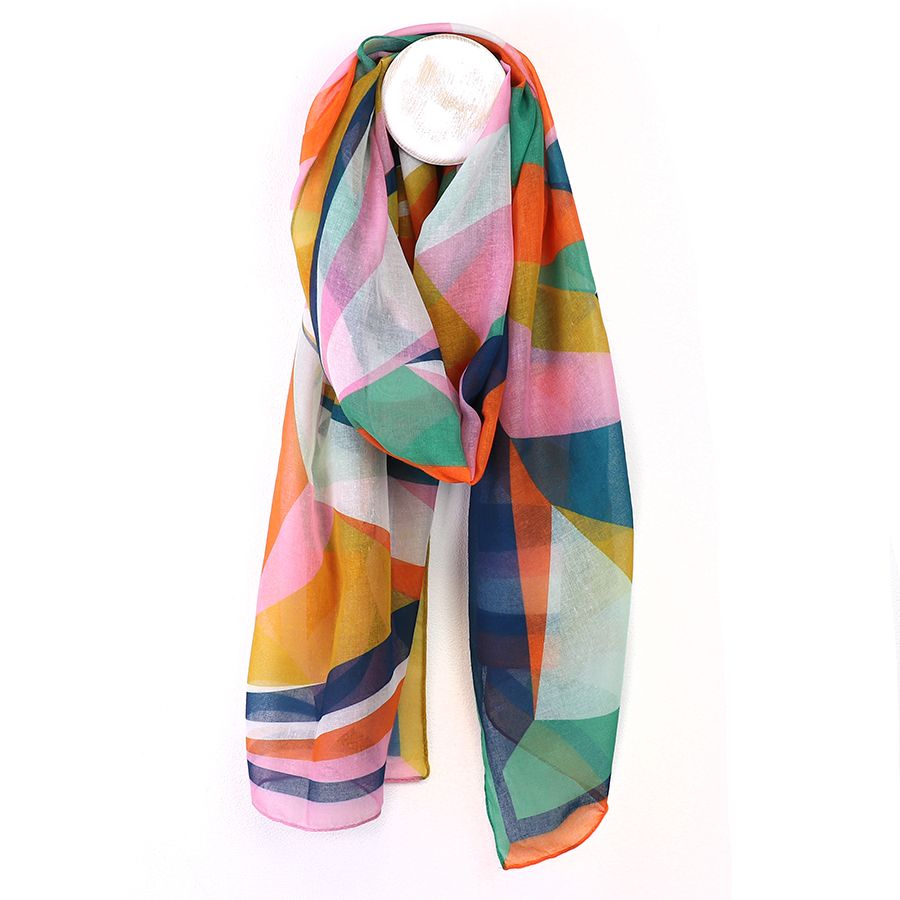 Colourful abstract print recycled yarn scarf