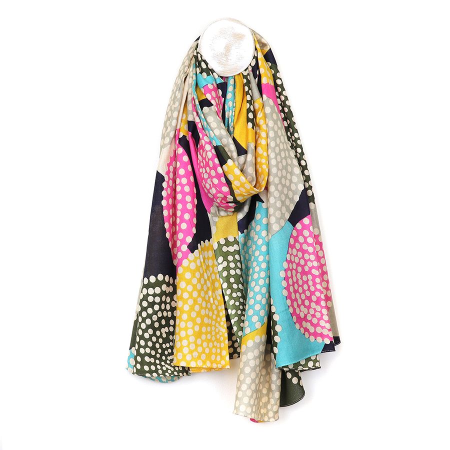 Bamboo scarf with black and pink dotty circle print