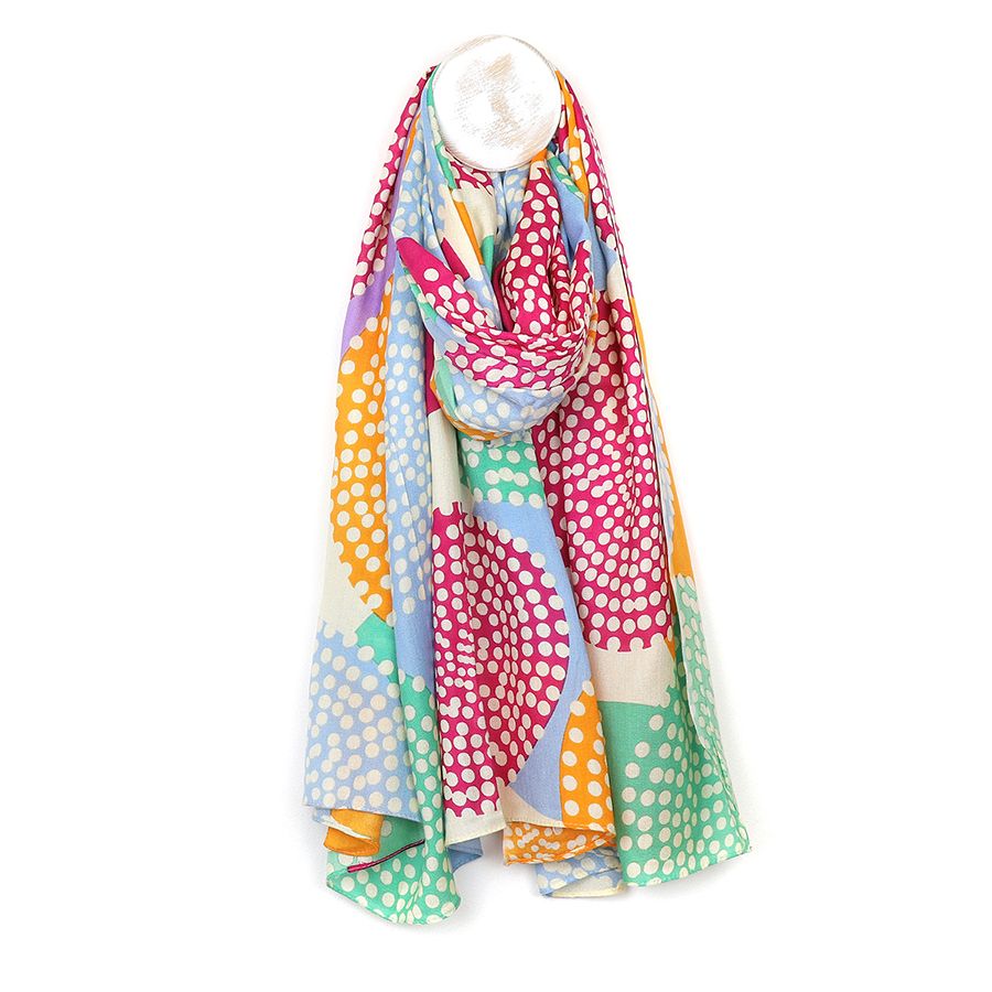 Bamboo scarf with blue and pink dotty circle print