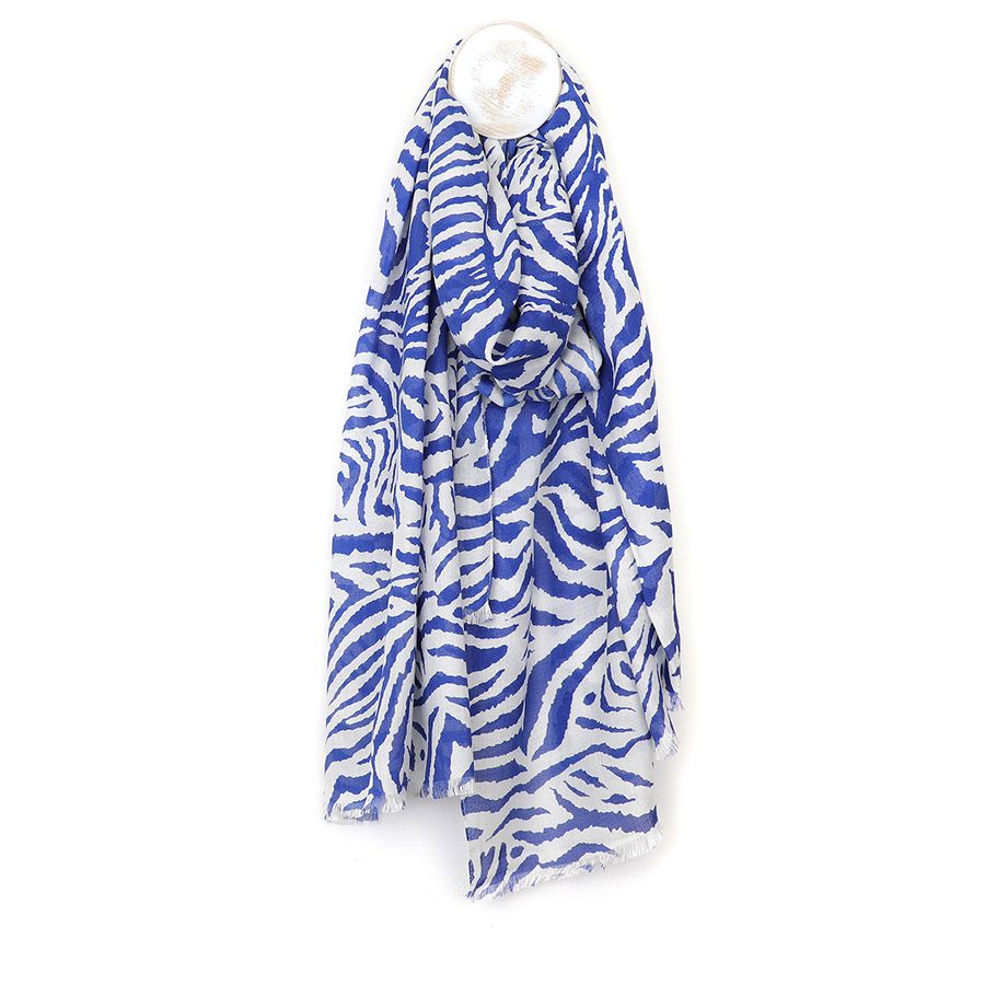 Bamboo blue and white zebra print scarf