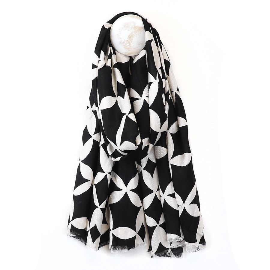 Bamboo black and white geo print scarf