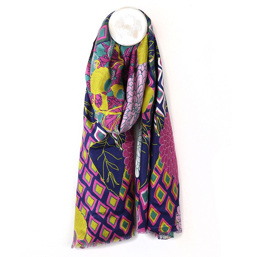 Bamboo green mix dahlia multi print scarf