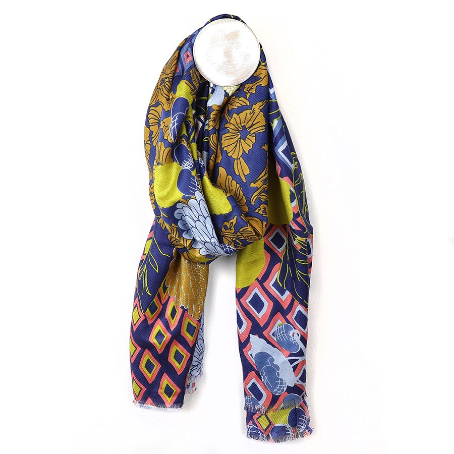 Bamboo blue mix dahlia multi print scarf