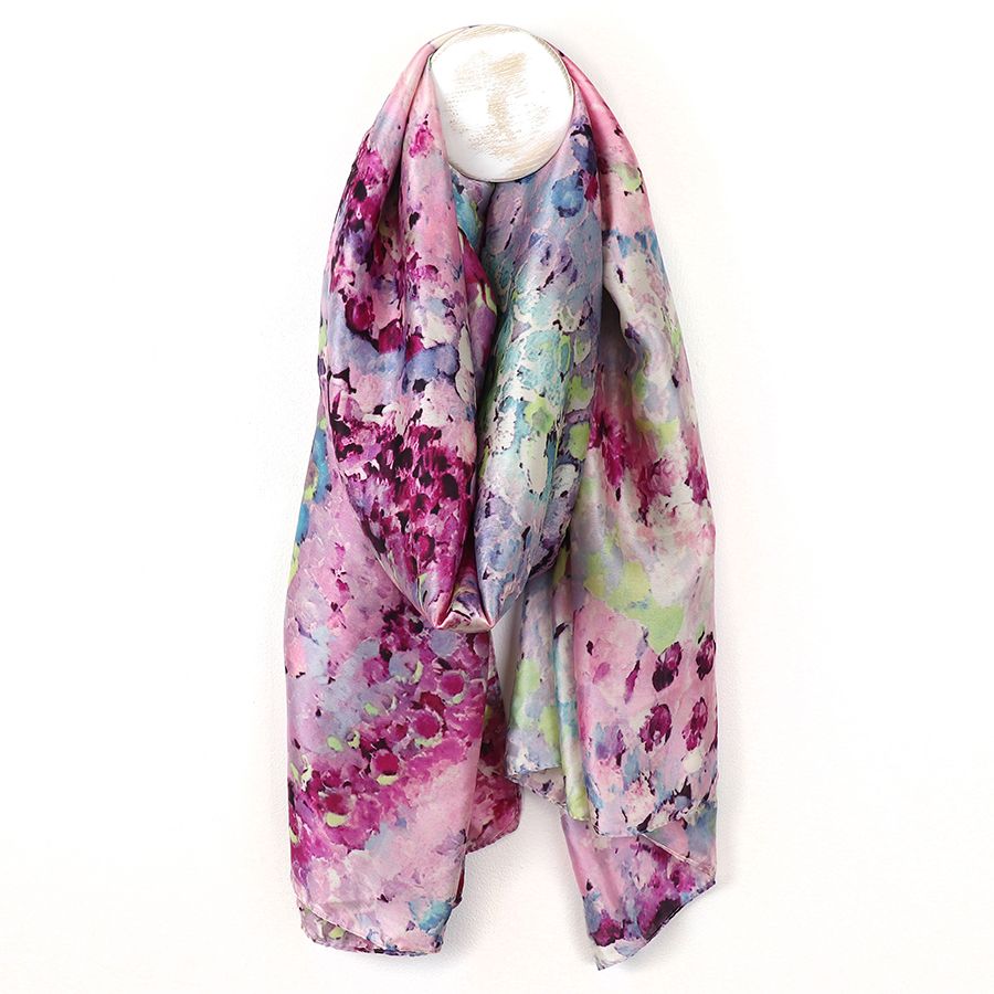 Magenta/ Teal mix abstract painterly silk feel scarf