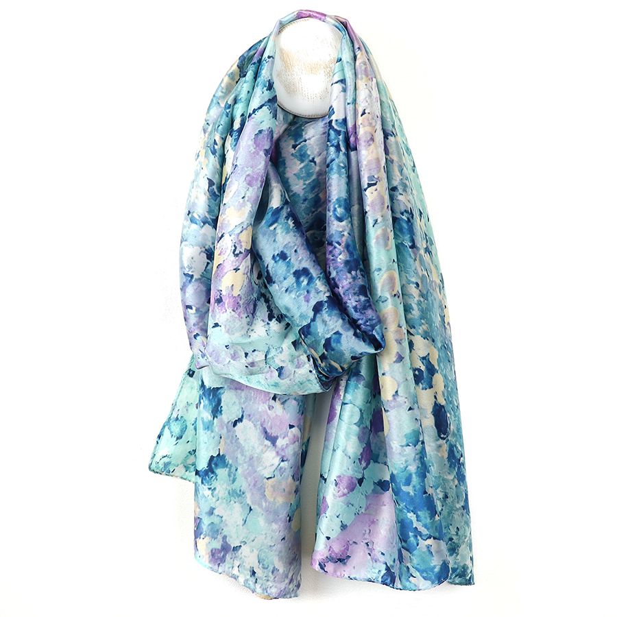 Aqua/ Lilac mix painterly silky feel scarf