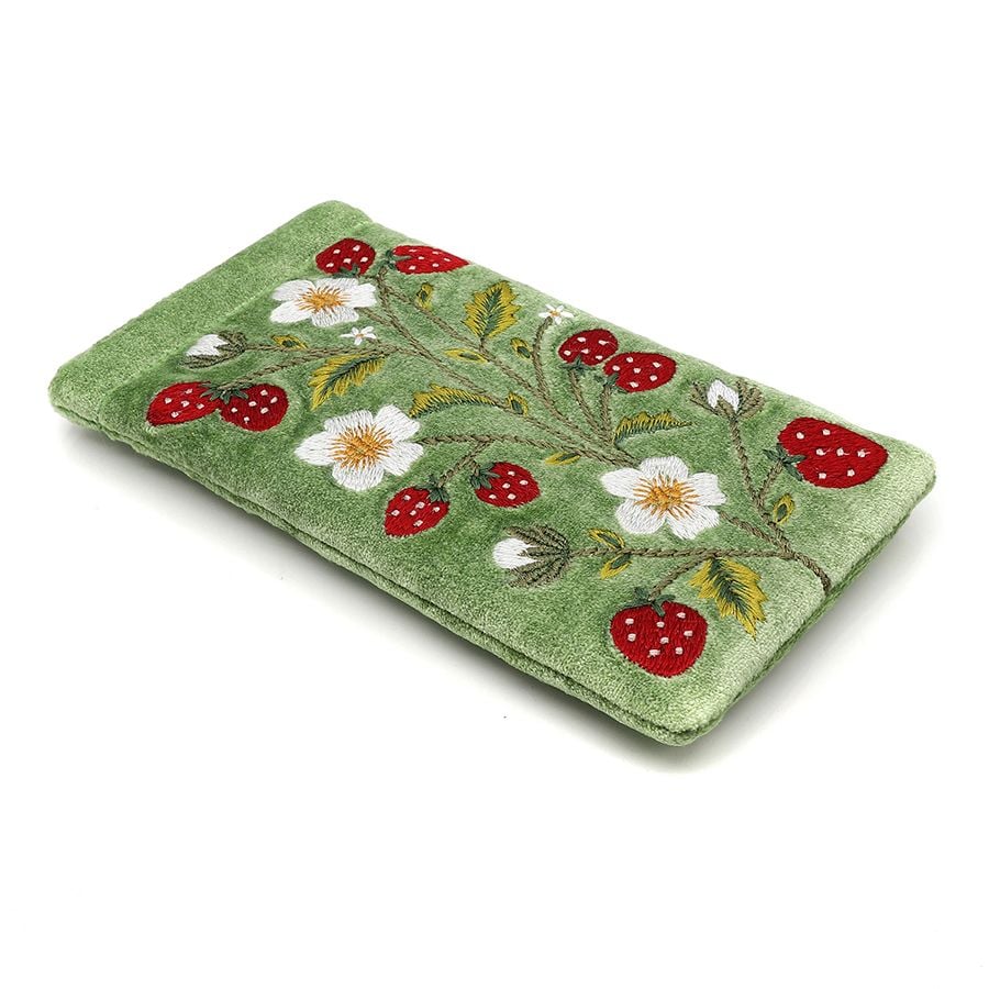 Velvet glasses' case with strawberry embroidery