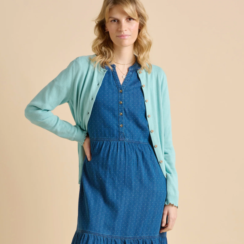 Blue Frill Neck Cardigan- Size 8, 10, 12, 14, 16 ,18