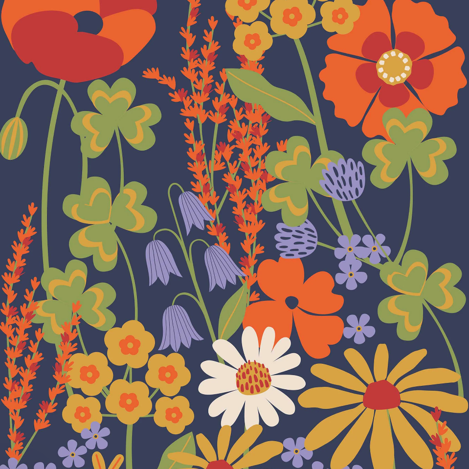 Nordic Navy Meadow Floral Scarf