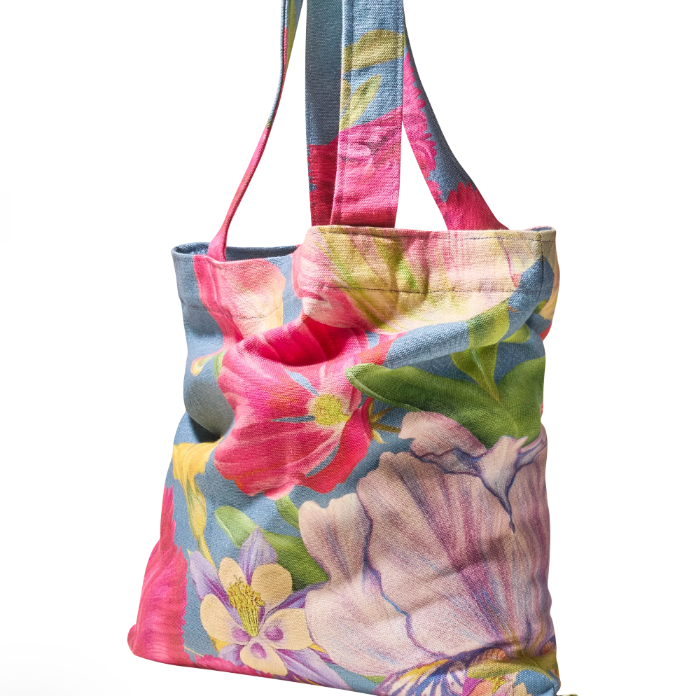 Floral Denim Canvas Tote Bag