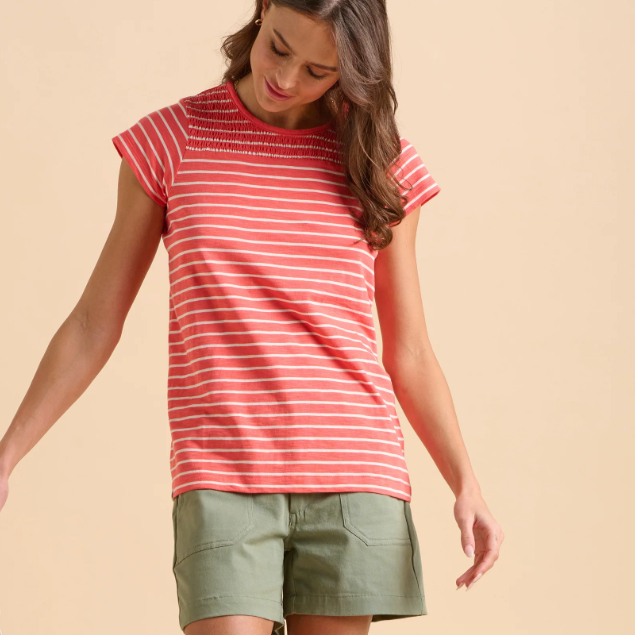 Coral Stripe T-Shirt- Size 8, 10, 12, 14, 16