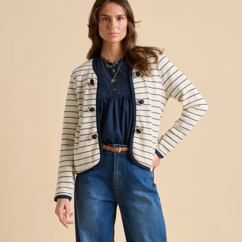 Breton Cream/ Navy Stripe Sweat Jacket- Size 8, 10, 18, 20