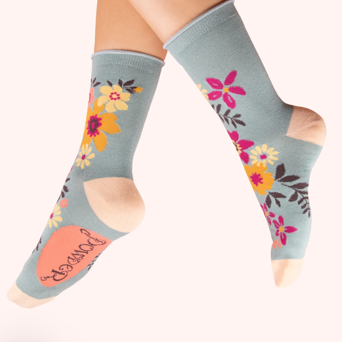 Floral Spray Ankle Socks- Ice