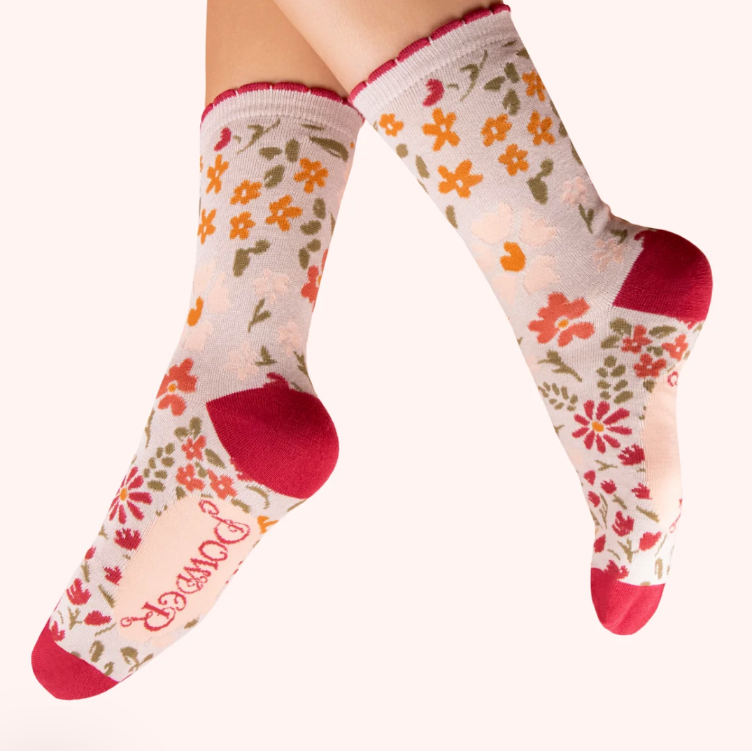 Flower Meadow Ankle Socks- Cream