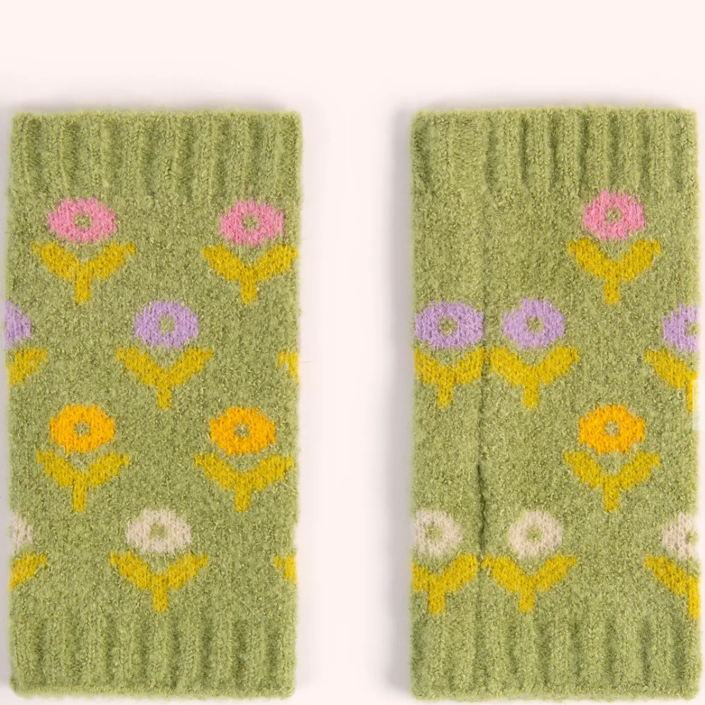 Willow Ditsy Flower Wrist Warmers- Sage Green