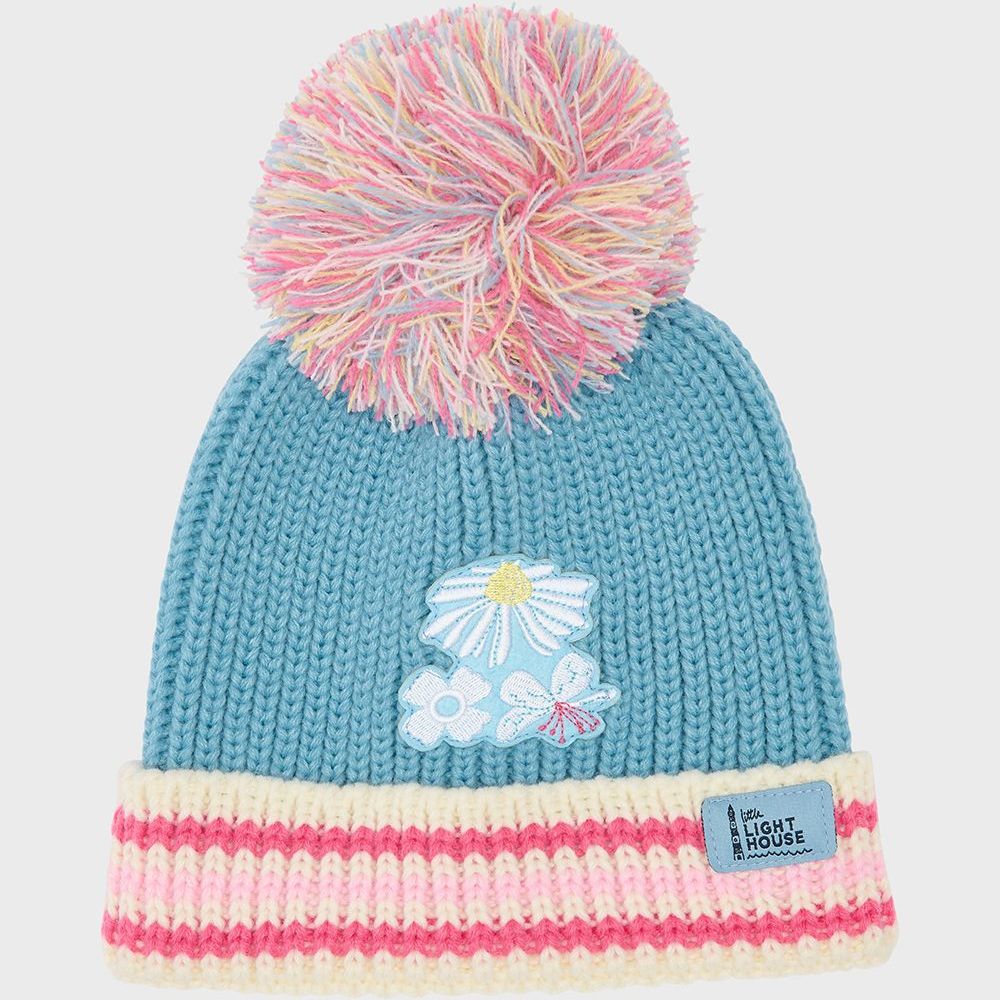 Bobbie Hat- Blue/Pink with Daisy- Ages 2-4, 5-10
