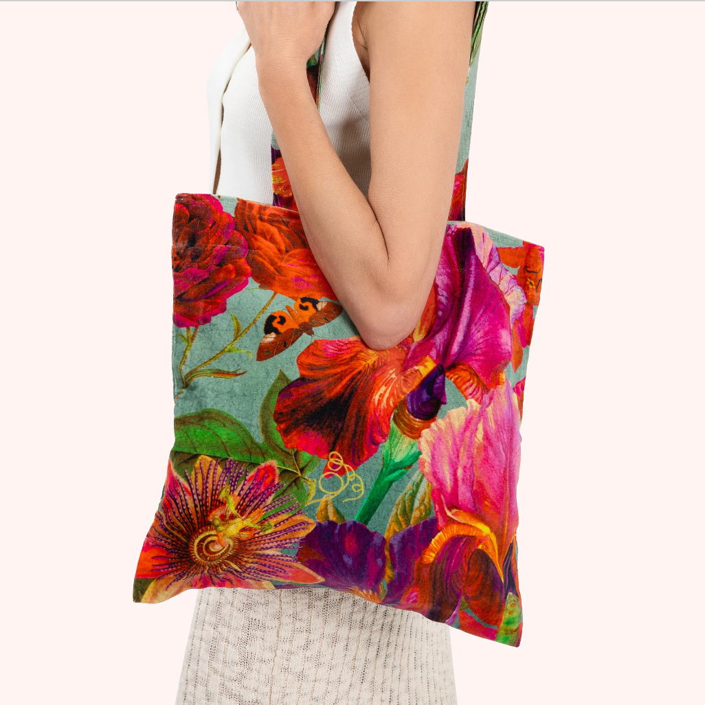 Winter Iris Velvet Tote Bag