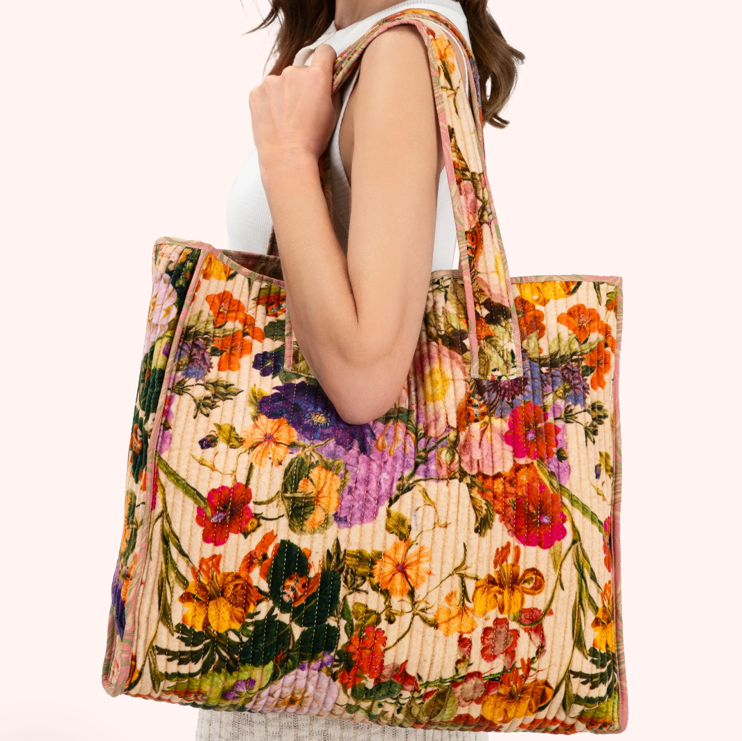 Cream Posy Luxe Velvet Tote Bag