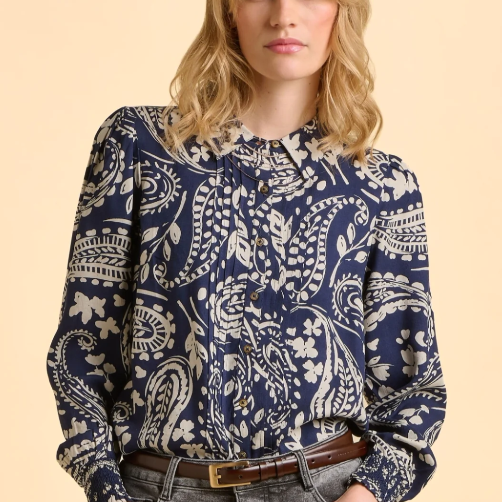 Patti Blouse- Navy Paisley Floral Print- Size 8, 10, 16, 18