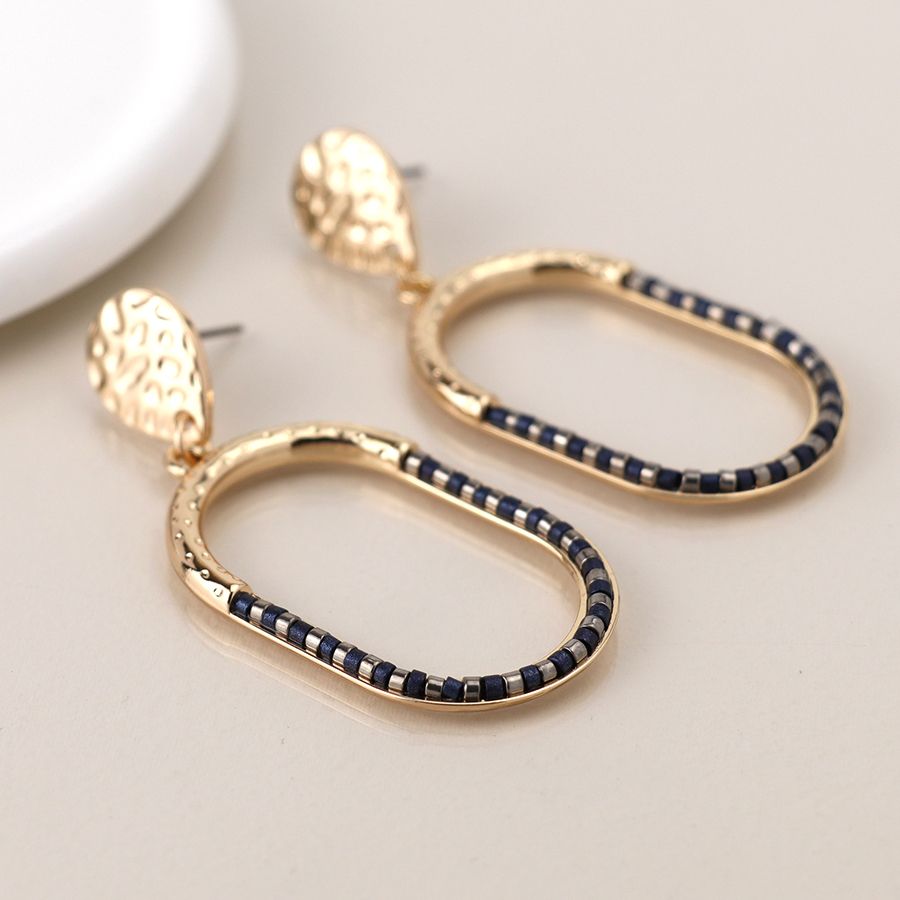 Golden and black bead mix stadium earrings