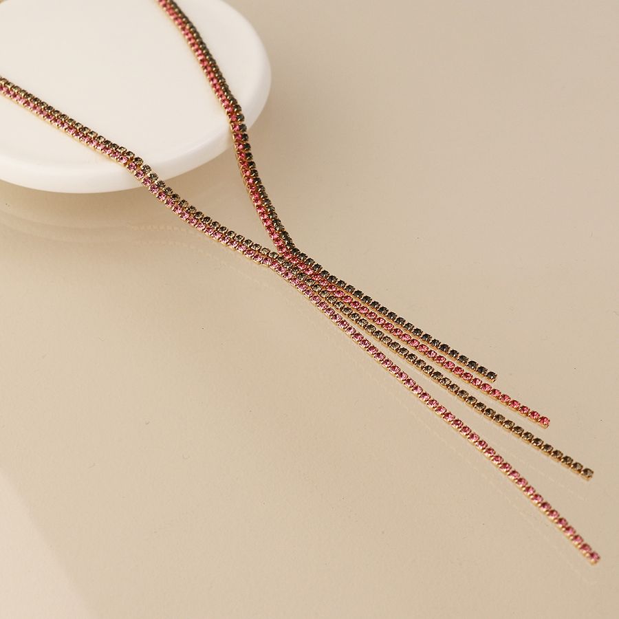Black and pink mix crystal lariat necklace