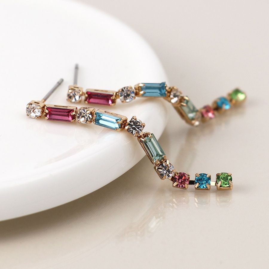 Golden multicolour crystal strand earrings