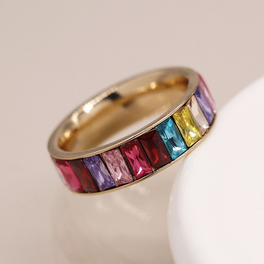 Golden rainbow crystal ring S/M