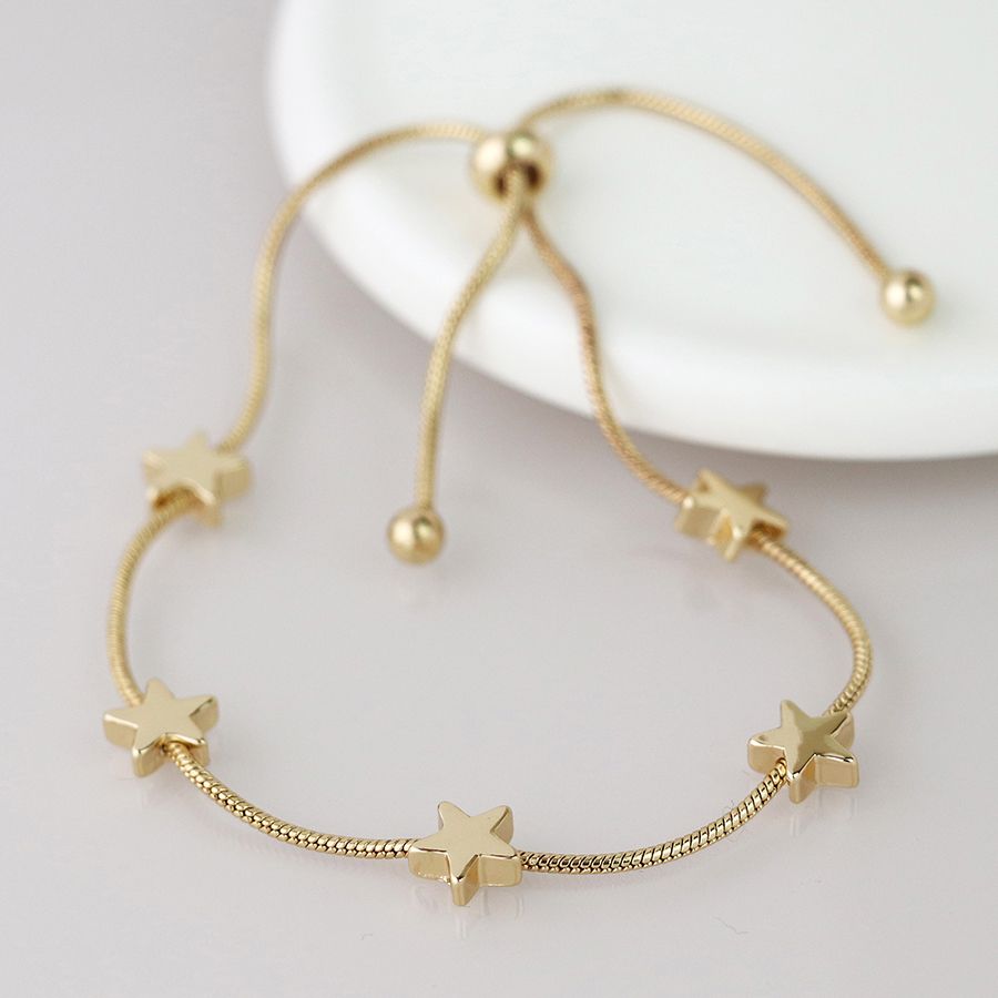 Golden snake chain and stars adjustable bracelet