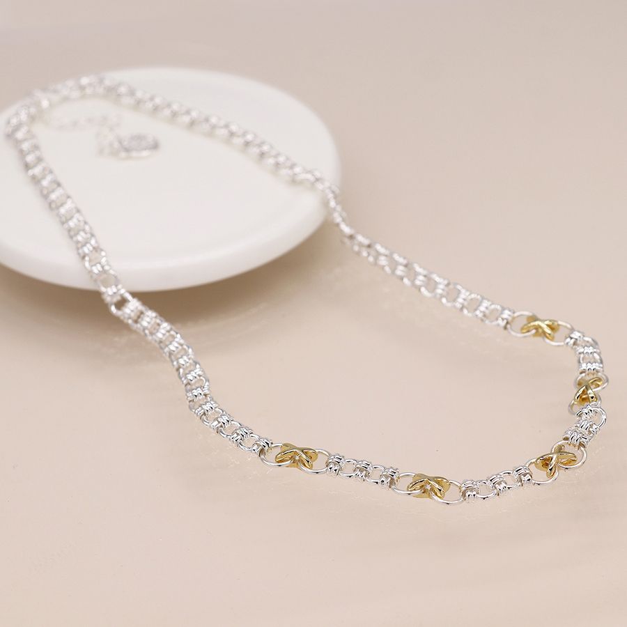 Silver plated and golden knots and crosses necklace