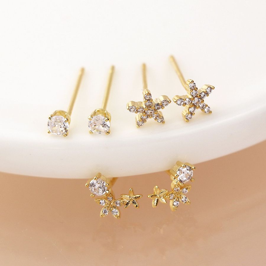 Golden flower mix stud earring set