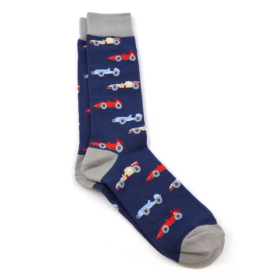 Navy/ Grey Racing Car socks for men