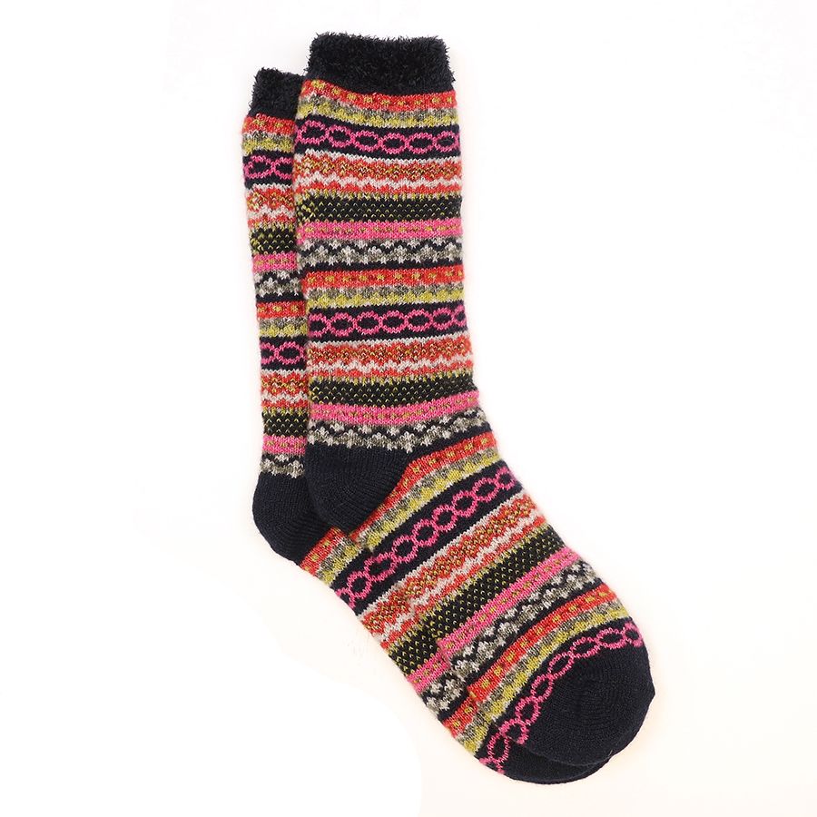 Navy/ Rust Mix Recycled Poly Wool Blend Fairisle Socks