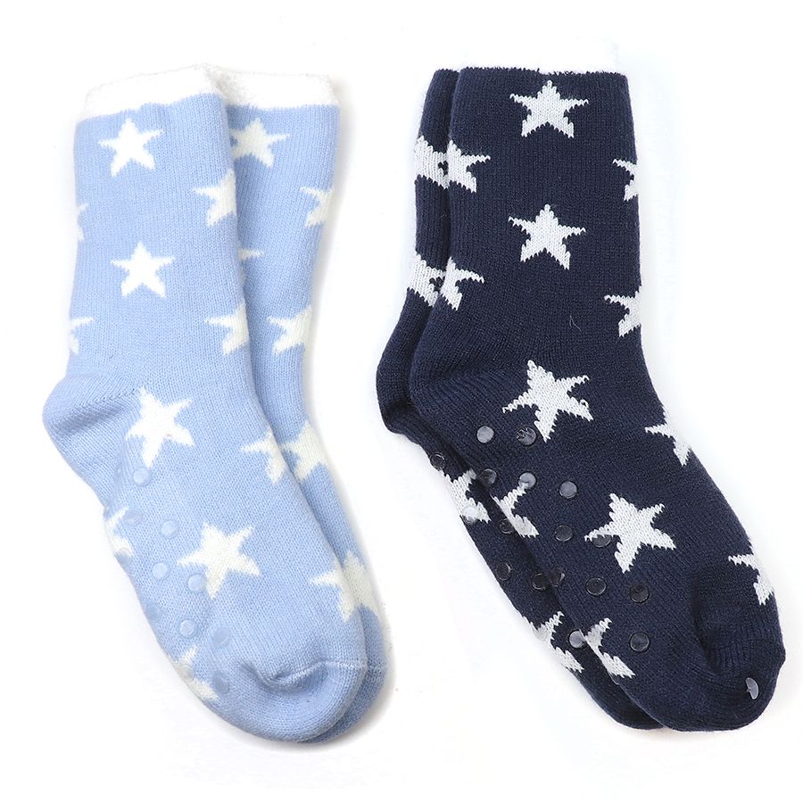 Light Blue/ Navy Star 2-pack Lined, Cosy Socks
