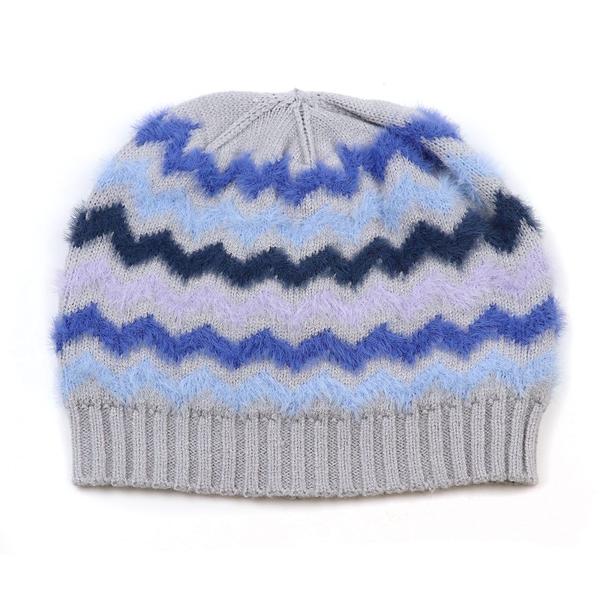 Super soft blue mix chevron beanie hat