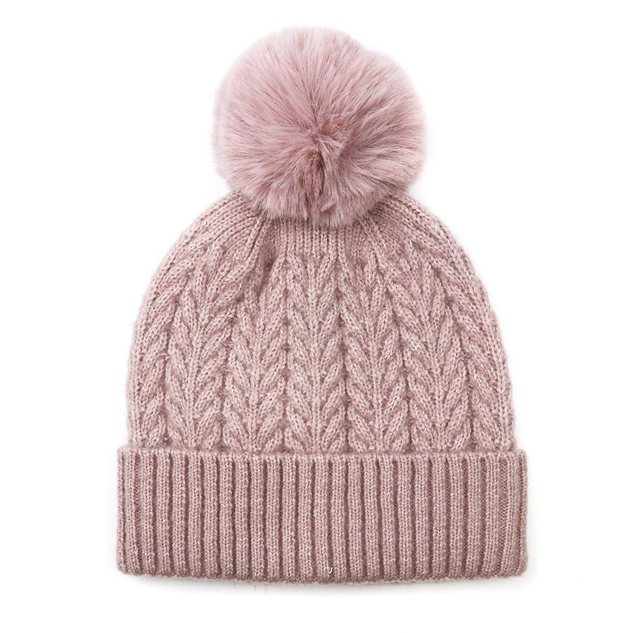 Dusky Pink recycled herringbone bobble hat
