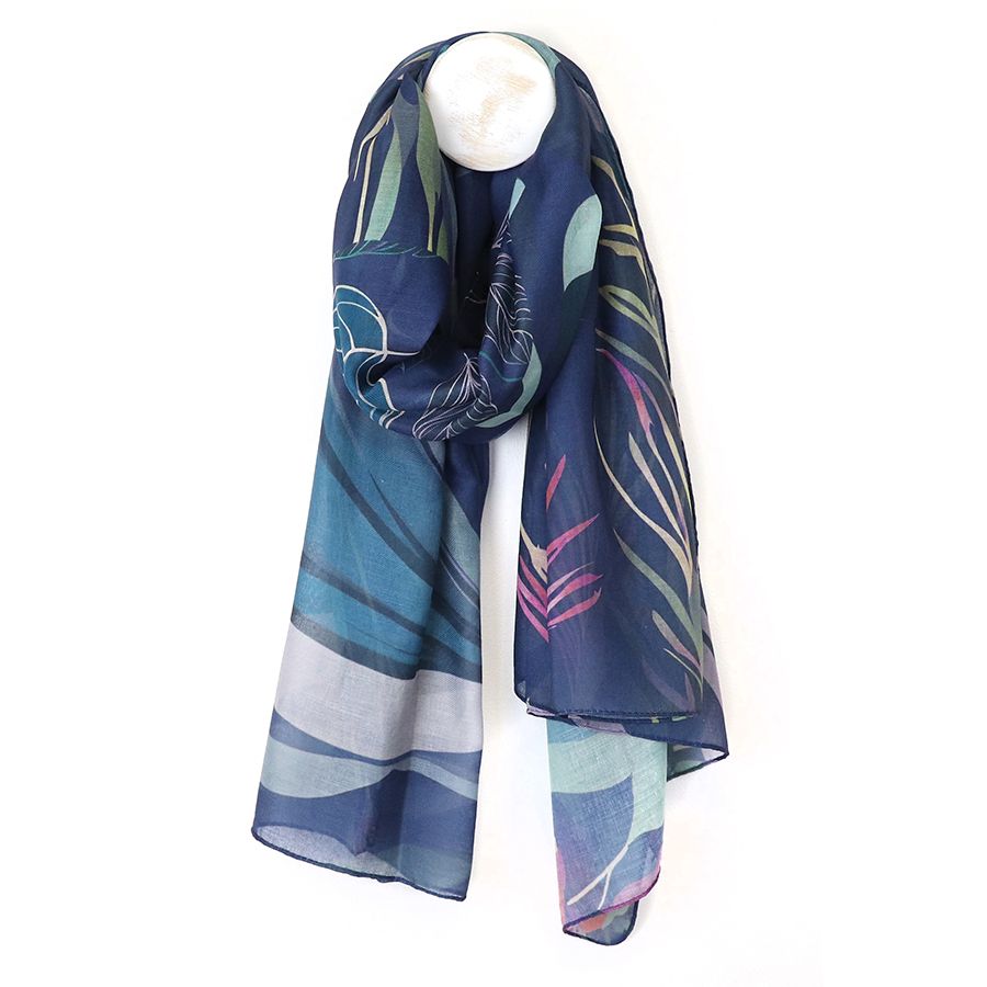 Recycled blend blue mix multi print scarf