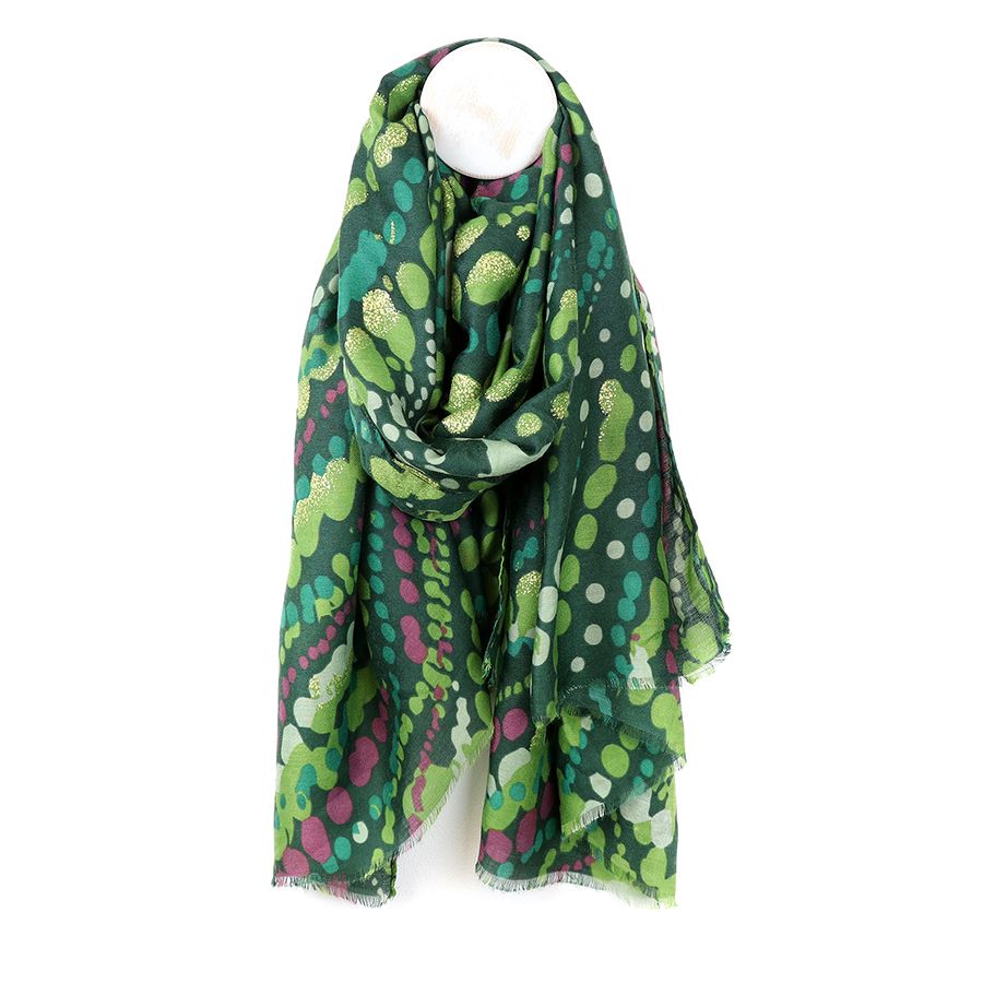 Green mix painted dotty wave print scarf