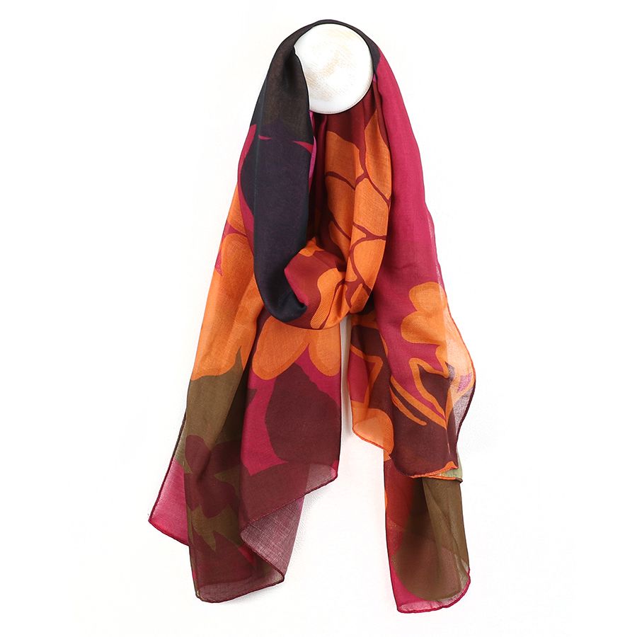 Pink/ Orange Mix Abstract Large Floral Print Repreve Scarf