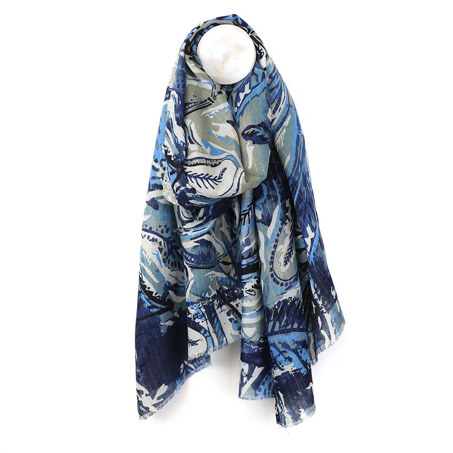 Denim Blue Mix Multi Print Scarf
